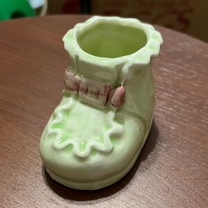Kids Ceramic Baby Shoe Planter in Green and Pink